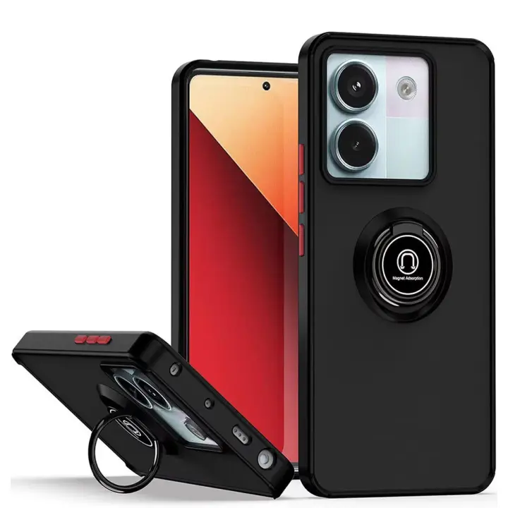 Funda Mate con Borde Negro y Anillo Giratorio 360 para Xiaomi Poco M7 Pro 5G - 1