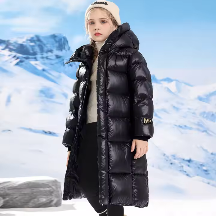 Girls Boys Down Jacket Long Ultra Thick Parkas Black Child Hooded Warm Coats Winter Clothes For Baby Padded Snowsuit XMP548 - 1