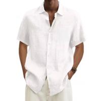 Camisa Casual De Hombre De Algodón Y Lino Para Verano Estilo Playa De Cuello En V Manga Corta Tallas Grandes Colores Sólidos - details 1