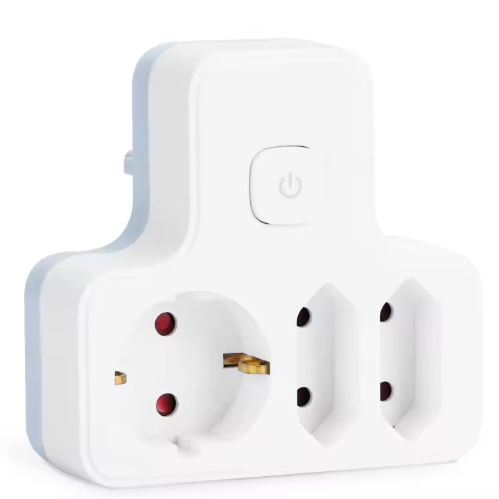 Aigostar Adaptador Enchufes con Interruptor ,3 Tomas Adaptador Enchufes con Protección Infantil,1 Schuko,2 Clavija EU,Blanco - 1