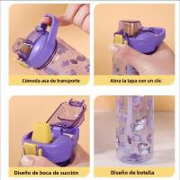 Botella De Agua 600ml Con Desechable De Animales De Dibujos Animados Cerradura De Seguridad Portátil Para Niños Antirotura Con Pajita Para Exteriores Camping Viajes - details 2