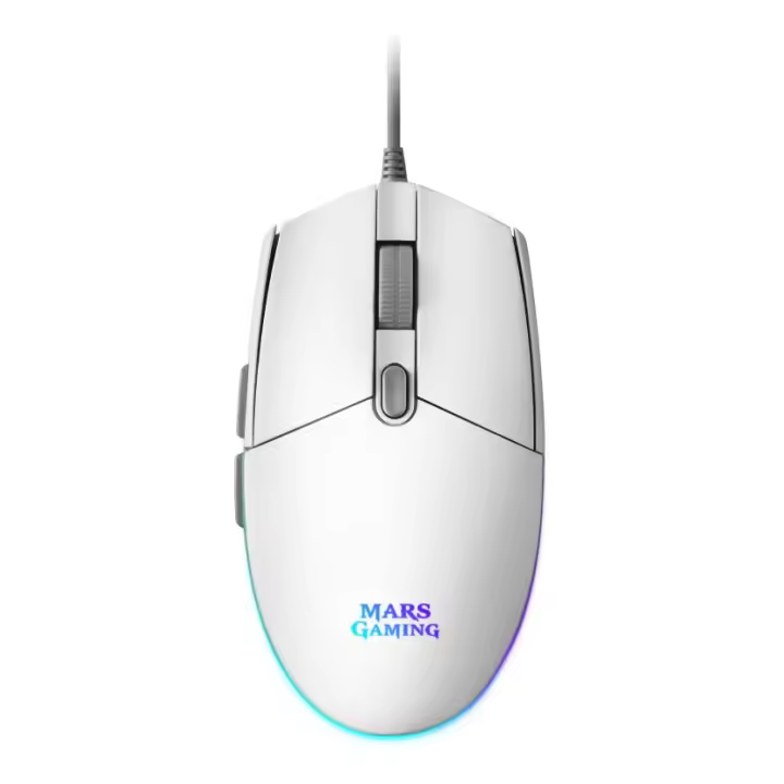 Mars Gaming MMG Gaming Mouse RGB 3200 DPI White - Compact design with optical sensor, HUANO switches, dynamic RGB lighting, and 6 buttons for precise control; compatible with Windows, Linux, Mac, PS4, PS5, Xbox One, and Xbox Series X-S. - 1