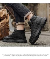 Botas De Cuero Impermeables Para Hombre Botines De Moda Casual Para Otoño Y Primavera Zapatos De Deporte De Media Calf High Para Senderismo Exterior - details 10