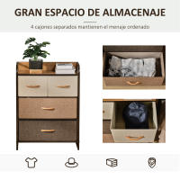 HOMCOM Cajonera de Tela Cómoda para Dormitorio con 4 Cajones Plegables Parte Superior de Madera y Marco Metálico para Sala de Estar 58x29x78,5 cm Multicolor - details 4
