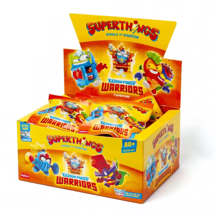 SUPERTHINGS KAZOOM Power Warriors –Caja de 25 Sobres con Figuras coleccionables. Figuras Regulares, Efecto Metalizado, Plateadas, Doradas y el UR. Cada sobre Contiene 1 Superthings - 1