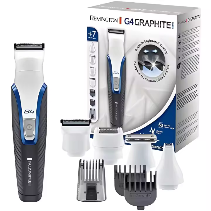 Remington G4 Graphite Series Recortadora de Barba y Cortapelos - Inalámbrico, Revestimiento de Grafito, 7 Accesorios, Autonomía 60 Min, Blanco y Negro - PG4000 - 1