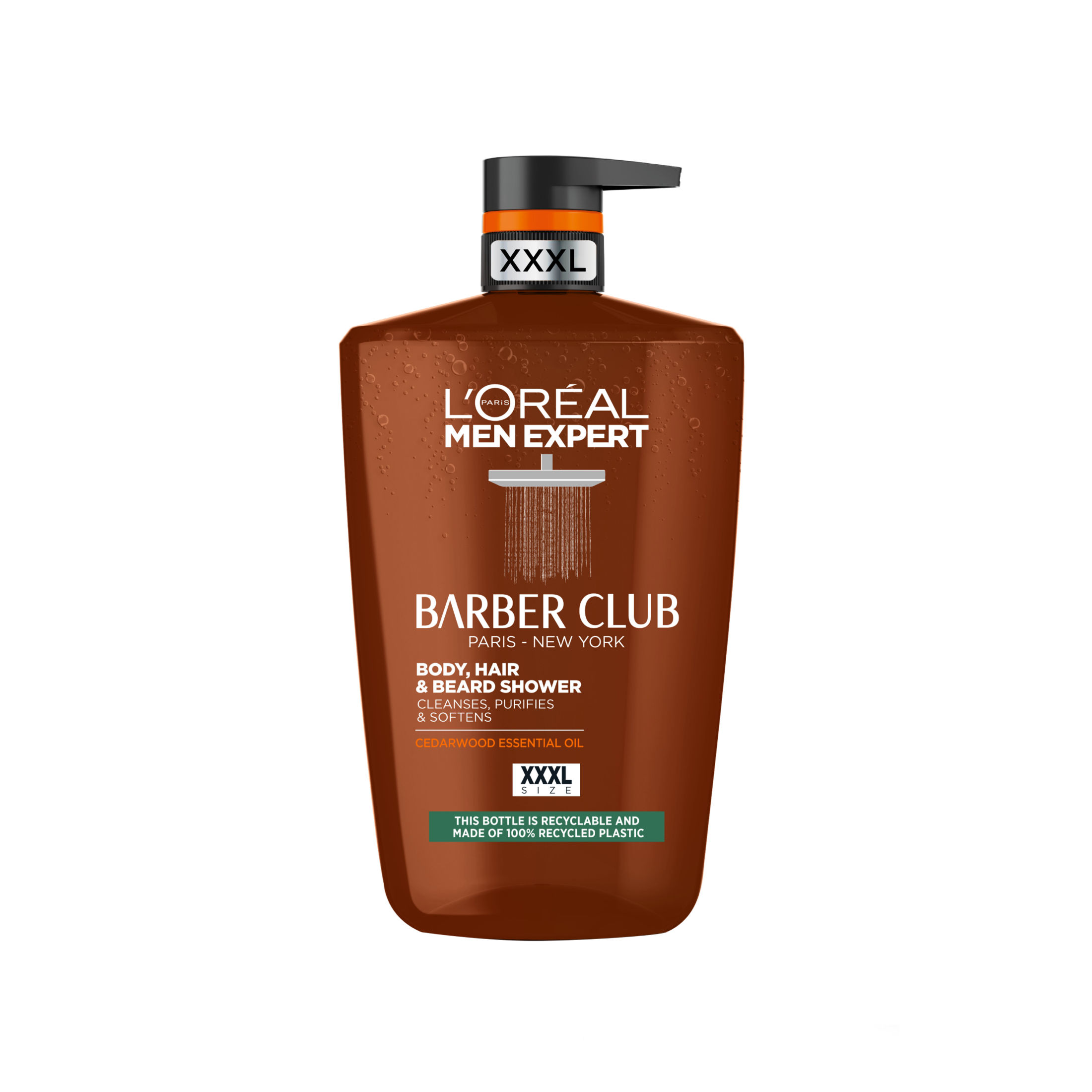 L'Oréal Paris | Men Expert gel de ducha Barber Club formulado con aceite de madera de cedro para proporcionar una limpieza, nutrición e hidratación de barba, piel y pelo, 1L