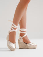 Alpargatas de Cuña con Plataforma de Esparto y Cintas para Mujer, 10 cm de Altura, Ideal para Verano y Eventos - details 1