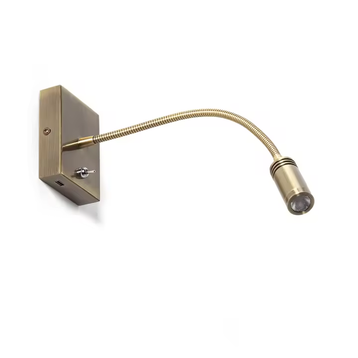 Ledkia Lámpara de Pared LED 2.5W Metal con Puerto USB Apsley Dorado - 1