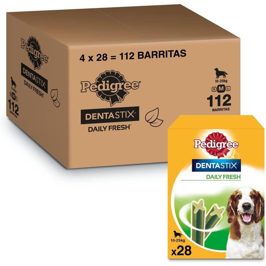 Pedigree - Dentastix Fresh Snack Dental para la Higiene Oral y Contra el Mal Aliento de Perros Medianos (4 paquetes de 28ud)