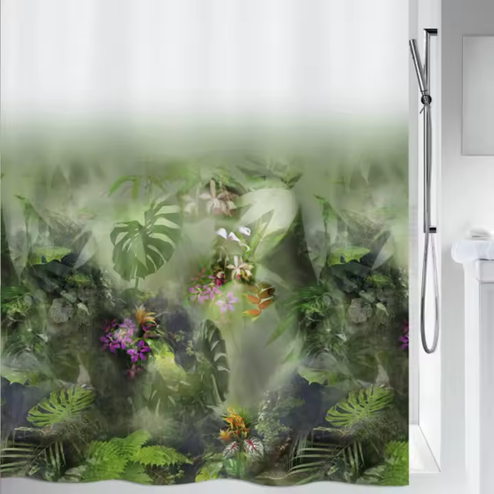 SPIRELLA colección Jungle , Cortina de ducha textil 180 x 200, 100% polyester, Verde - 1