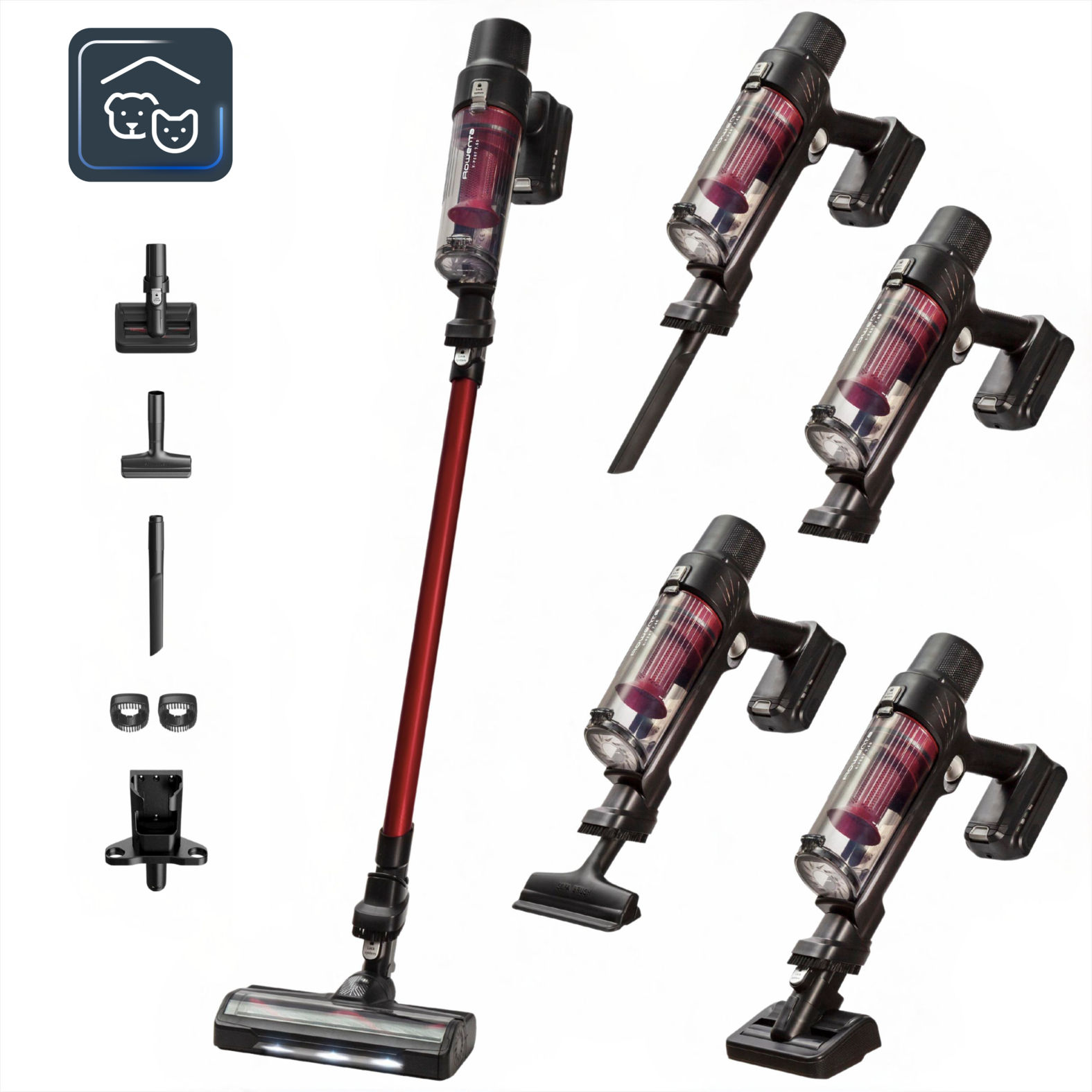 Rowenta X-Pert 7.60, Aspiradora escoba sin cable, modelo Animal, color rojo 140 W de potencia, ultraligera, batería de larga duración