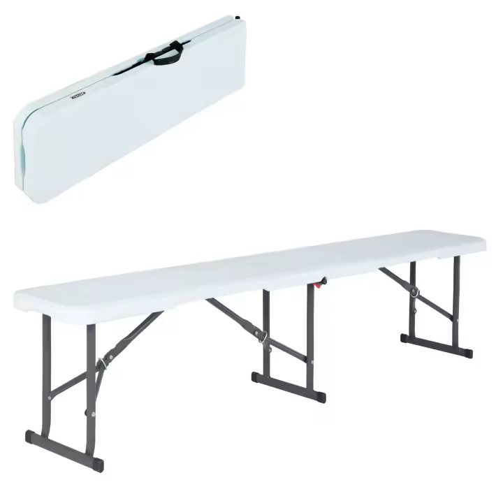 Lifetime - Banco plegable, portátil, 183x29x42 cm, máx. 454 kg, resistente al agua, a manchas y rayos UV, estructura acero, polietileno, eventos, exterior, terraza, jardín, camping, asiento auxiliar - 1