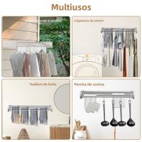 Estante De Secado De Ropa Plegable De Acero Inoxidable Montado En La Pared Ahorrador De Espacio Para Interior Balcones Secado De Toallas - details 6