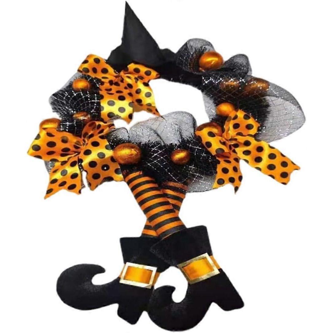 Adornos de corona de Halloween, corona con patas de sombrero para la puerta principal, corona navideña