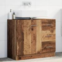 vidaXL Armario para lavabo contrachapada 63x30x54 cm en color Gris hormigón/Madera antigua/Blanco y más | almacenamiento funcional diseño moderno para baño dormitorio sala - details 1