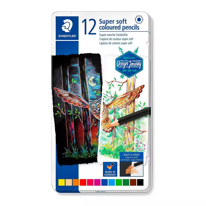 STAEDTLER Design Journey - Caja Metálica con 12 Lápices Acuarelables Super Soft - 1