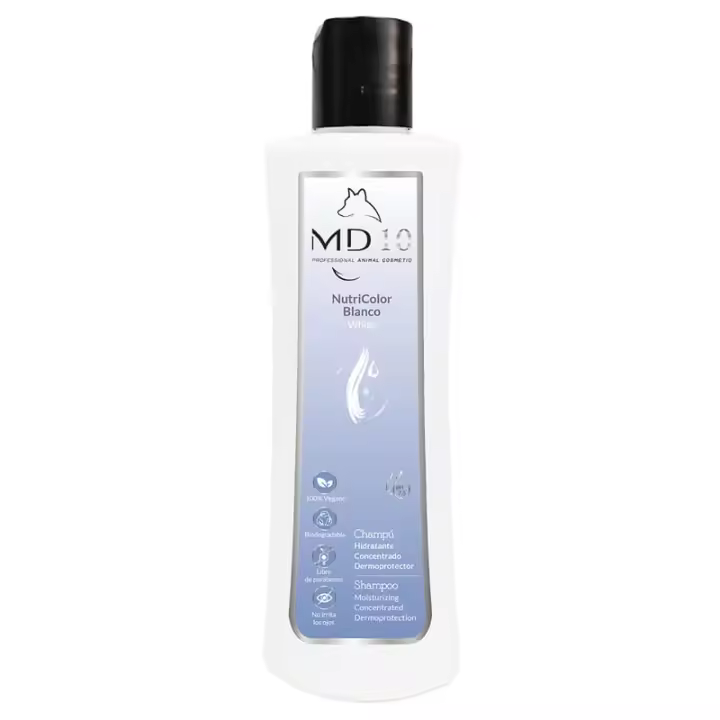 Champú para Perros de Pelo Blanco - Champú Hidratante y Dermoprotector con Vitamina D-Pantenol - Realza el Color - Para Perros con Pelo Largo y con Nudos - pH Neutro - MD10 COLLECTION - 1