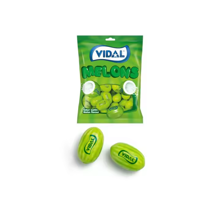 Vidal Melones 14 bolsas de 90 g - Chicles sabor a melón que esconden un relleno ácido que se libera en la boca. Sin gluten - 1