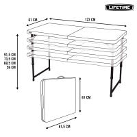 Lifetime - Mesa plegable portátil ajustable, altura regulable 61-91,5 cm, máx. 340 kg, superficie resistente a manchas y rayos UV, estructura de acero, polietileno, color blanco, exterior, fácil almacenaje - details 7