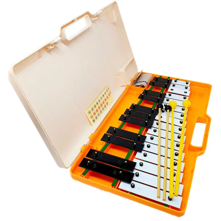 Xilófono Glockenspiel 27 teclas ROCKSTAR MUSIC - Metalófono AG27K Cromático, 27 Teclas Negras y Blancas con Estuche, 4 Mazas y Paño de limpieza. Carrillón para Estudiantes y Profesionales, Instrumento Musical - 1