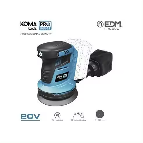 Lijadora Excentrica 20v Brushless - Sin Batería Ni Cargador - 13x30x15cm - Koma Tools Pro Series Battery - 1