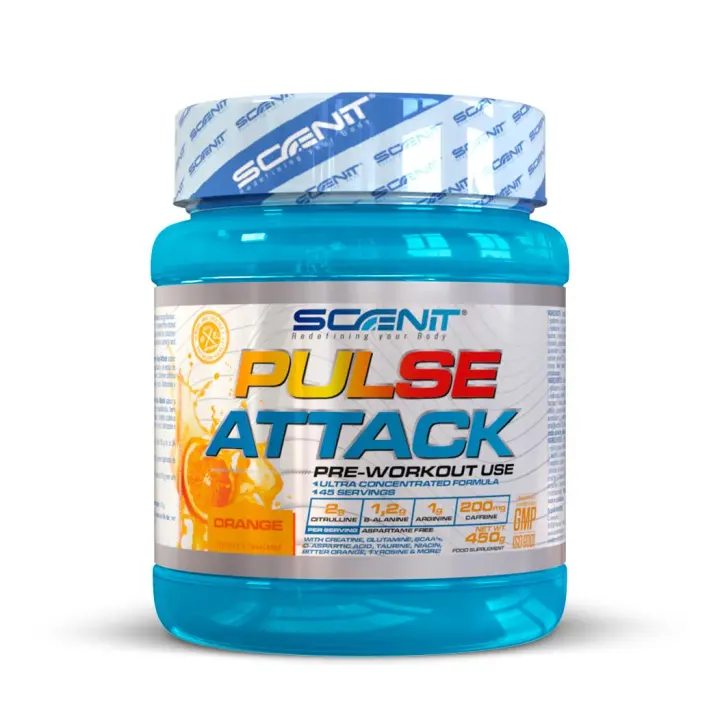 Pulse Attack - 450 g - Pre workout gym con arginina, beta alanina, citrulina, creatina, taurina - Preentreno gimnasio - Prework Gym – Pre entrenos potentes - 1