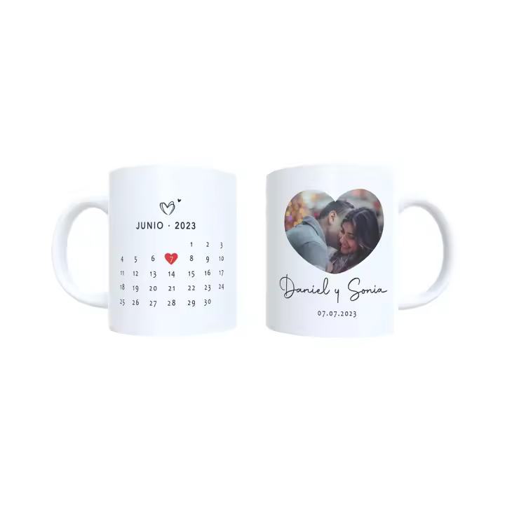 Taza personalizada nombre fecha calendario foto parejas Enna Blues Designs san valentin amor enamorados regalo novio novia - 1