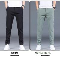 Pantalones Casuales Para Hombre De Seda Helada 2025 Verano Nuevos Negro Gris Delgados Negocios Casual Pantalones Rectos Elásticos Transpirables Para Exteriores - details 2