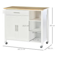 HOMCOM Isla de Cocina con Ruedas Mueble Auxiliar de Cocina con 1 Cajón 2 Puertas 3 Estantes Abiertos y Barra Lateral para Comedor 107,5x48x89 cm Blanco - details 2