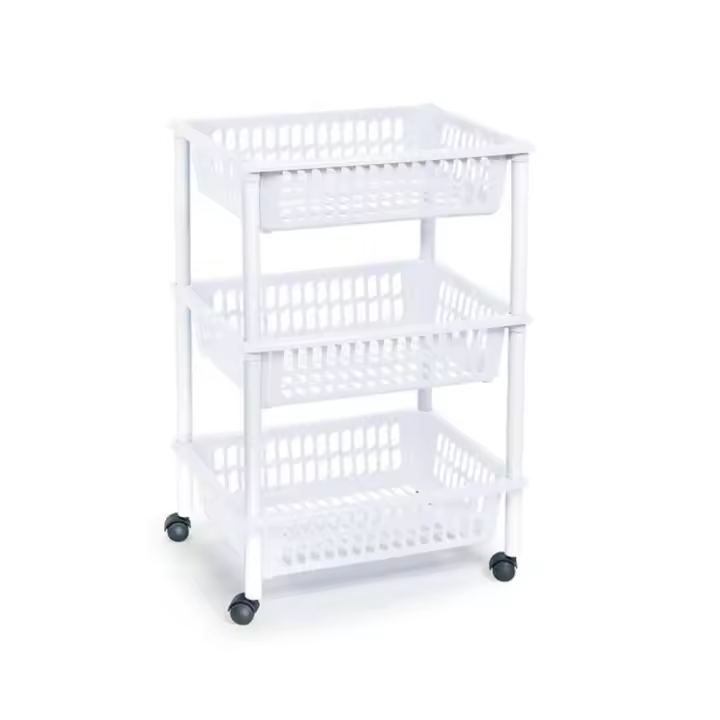 Carro verdulero modelo PLFT con ruedas 3 cestas 40x61x30cm, Cesta verdulero de con 3 cestas, Carrito portaobjetos estantes multiusos para organizar los espacios domésticos, organizador de cocina y hogar - 1