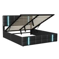Cama canapé tapizada 140x200/160x200 cm en PU, con almacenaje hidráulico, LED, USB y Type-C, cama acolchada moderna con somier - details 2
