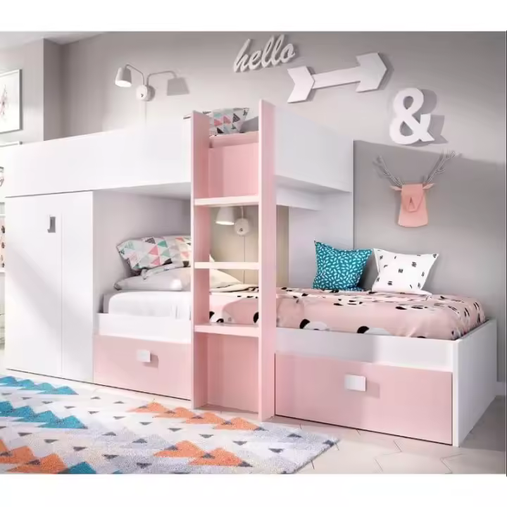 MOBELCENTER - Cama Tren Groe Blanco y Rosa 271 cm x 111 cm x 150 cm - 1