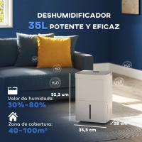 HOMCOM Deshumidificador 35L/día Depósito de Agua 5,5L Silencioso Deshumidificador Eléctrico con 3 Modos Pantalla LED Temporizador 24 H Bloqueo Infantil y Drenaje Continuo hasta 40-100㎡ Blanco - details 2