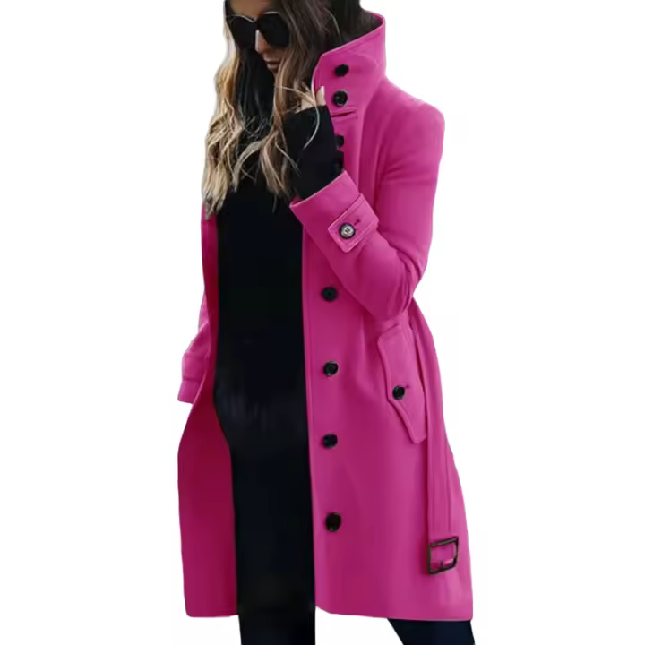 Abrigo De Mezclilla Para Mujer Invierno Cálido Chaquetas De Soltera Cuello Abajo Largo Ropa De Mujer Tipo De Cierre Doble - 1