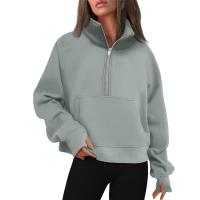 Nueva Sudadera De Mujer Con Capucha Cuello Erguido Otoño Invierno Color Sólido Fleece Manga Larga Bolsillos Cierre Media Pullover Suave - details 4
