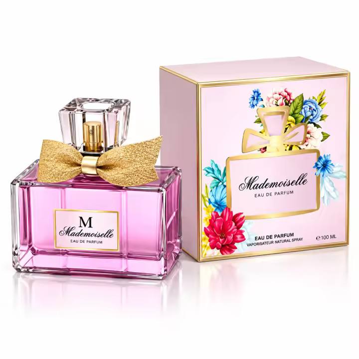 Mademoiselle Eau de Parfum para Mujer 100 ml, Perfume Femenino Natural Spray, Fragancia Elegante de Uso Diario, Frasco Rosa con Lazo Decorativo, Perfume para Mujer Ideal para Regalo, 3.4 fl oz - 1