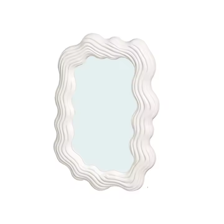 Espejo Decorativo de Pared Ondulado 45 x 30 cm Blanco – Espejo Moderno Marco Abstracto con Forma Orgánica – Espejo Vertical para Salón, Dormitorio, Recibidor o Baño – Decoración Minimalista y Original - 1
