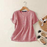 Blusa a Cuadros ZANZEA Para Mujer Verano Manga Corta Cuello V Casual Ligera Tops De Verano Blusas Para Mujer OL Trabajo - details 3