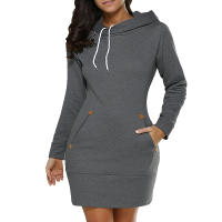 Vestido De Mujer De Pieza Con Bolsillos Y Capucha Largo Cintura Suave Manga Larga Cierre De Cremallera En El Lado Estilo Casual Deportivo Para Otoño - details 3