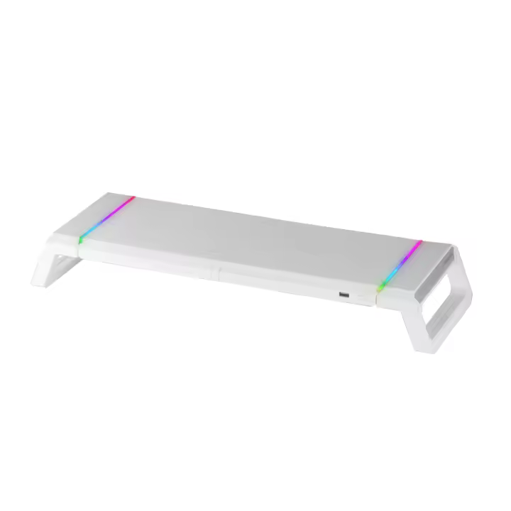 Mars Gaming MGS-ONE, Soporte Premium Monitor, Iluminación RGB Chroma, Soporte Móviles/Tablets y Cajón, Ajustable 3 Tamaños, USB 2.0, Soporte Gaming RGB Blanco - 1