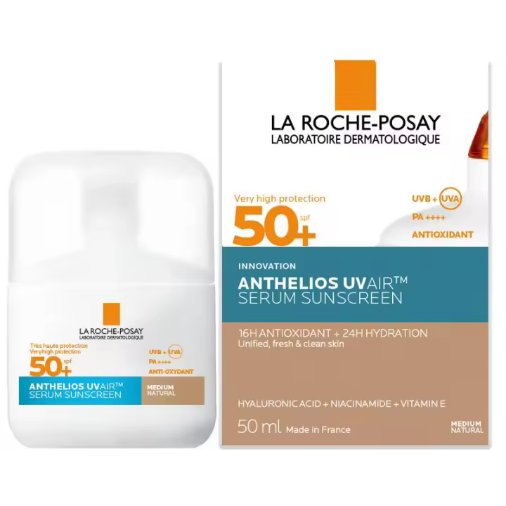 La Roche-Posay Anthelios UVAIR Serum SPF50+ Tono Medio Natural 50 ml – Protector Solar Facial con Color, Efecto Sérum Ligero, Muy Alta Protección UVA/UVB - 1
