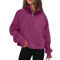 Nueva Sudadera De Mujer Con Capucha Cuello Erguido Otoño Invierno Color Sólido Fleece Manga Larga Bolsillos Cierre Media Pullover Suave - details 20