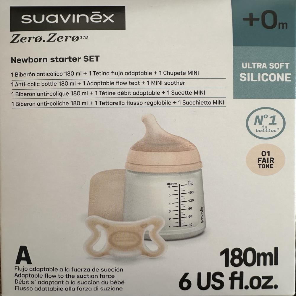 Suavinex Set Biberón Anticólicos Recien Nacido 180ml + Chupo Mini, Flujo Adaptable | +0 Meses | Sin BPA