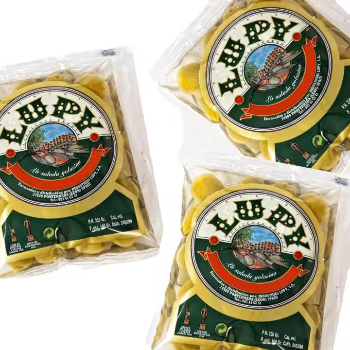 Aceitunas Lupy Gordal Picantes en Bolsa de 100 Gr - 40 Unidades - Snack Salado Ideal para Aperitivos y Picoteo, Marca Española de Calidad - 1