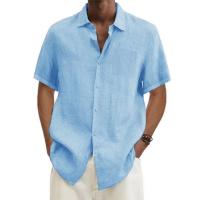 Camisa Casual De Hombre De Algodón Y Lino Para Verano Estilo Playa De Cuello En V Manga Corta Tallas Grandes Colores Sólidos - details 3