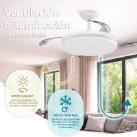 IOTOSTARK Ventilador de Techo con Luz LED Retráctil 106cm, 4 Aspas, Control por APP y Mando a Distancia, Potencia Total 66W, Temporizador, 6 Velocidades, 3 Temperaturas de Luz, Función Verano-Invierno, Silencioso, Negro IOTOSTARK-leduni - details 8
