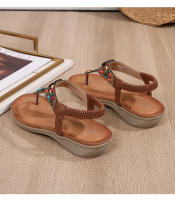 CA Sandalias de tacón de cuña huecas de gran tamaño 2025 con diamantes de imitación, zapatos bohemios cómodos para mujer, verano 363- - details 38