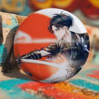 Broche De Anime Levi Ackerman Attack on Titan Badge Redondo Laser Accesorios Para Ropa Y Mochilas Material Metálico Estilo Moderno - details 5