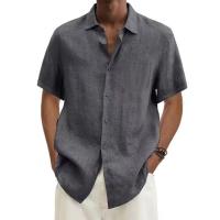 Camisa Casual De Hombre De Algodón Y Lino Para Verano Estilo Playa De Cuello En V Manga Corta Tallas Grandes Colores Sólidos - details 2